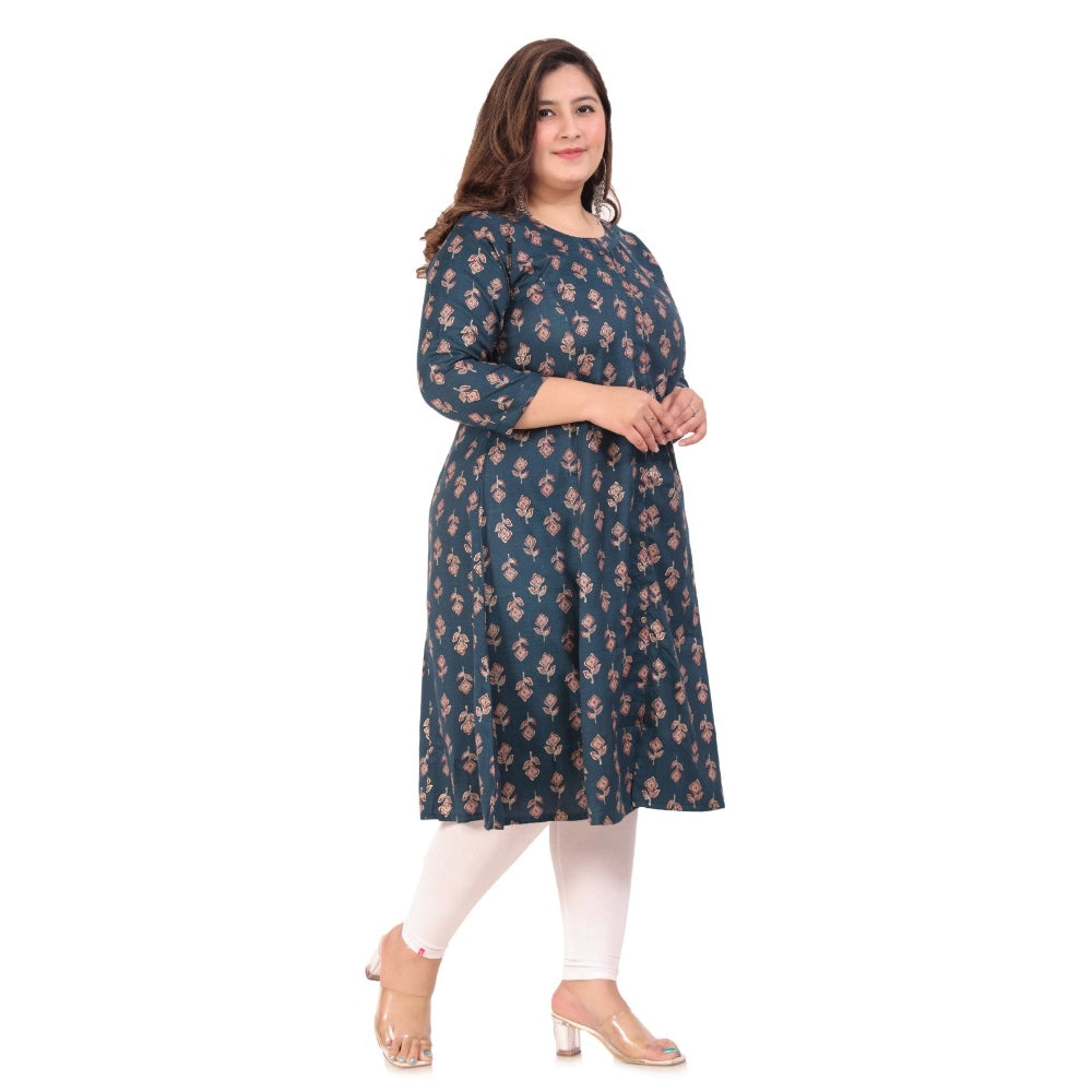 जेनेरिक महिलाओं के ऑफिस वियर फ्लोरल प्रिंटेड कैप्सूल प्रिंसेस कट कुर्ती (हरा)