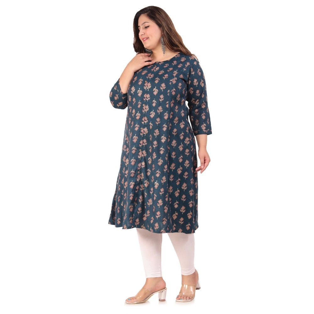 जेनेरिक महिलाओं के ऑफिस वियर फ्लोरल प्रिंटेड कैप्सूल प्रिंसेस कट कुर्ती (हरा)