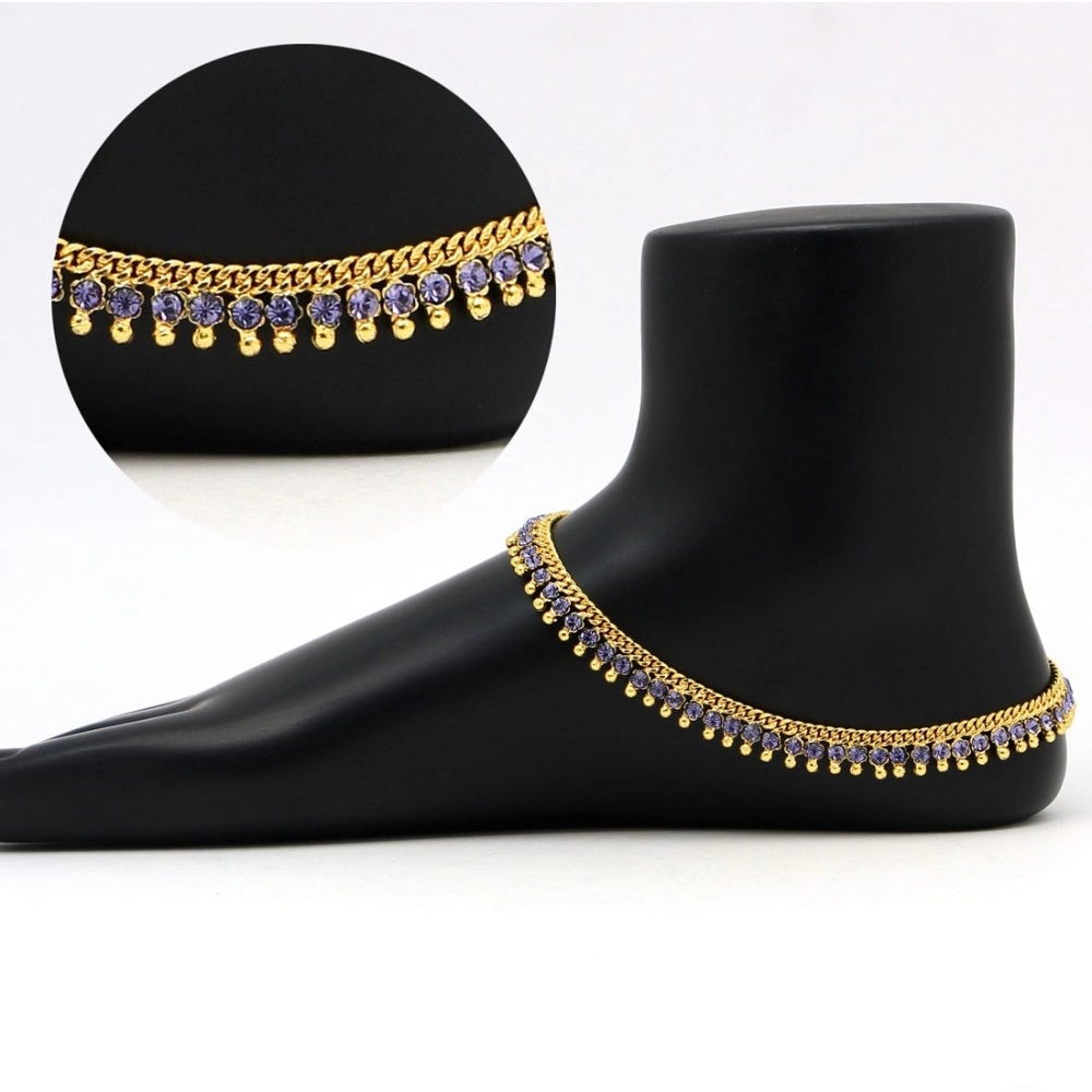Generic Women's Blue Color Rhinestone Anklets (Free Size: Upto 10")