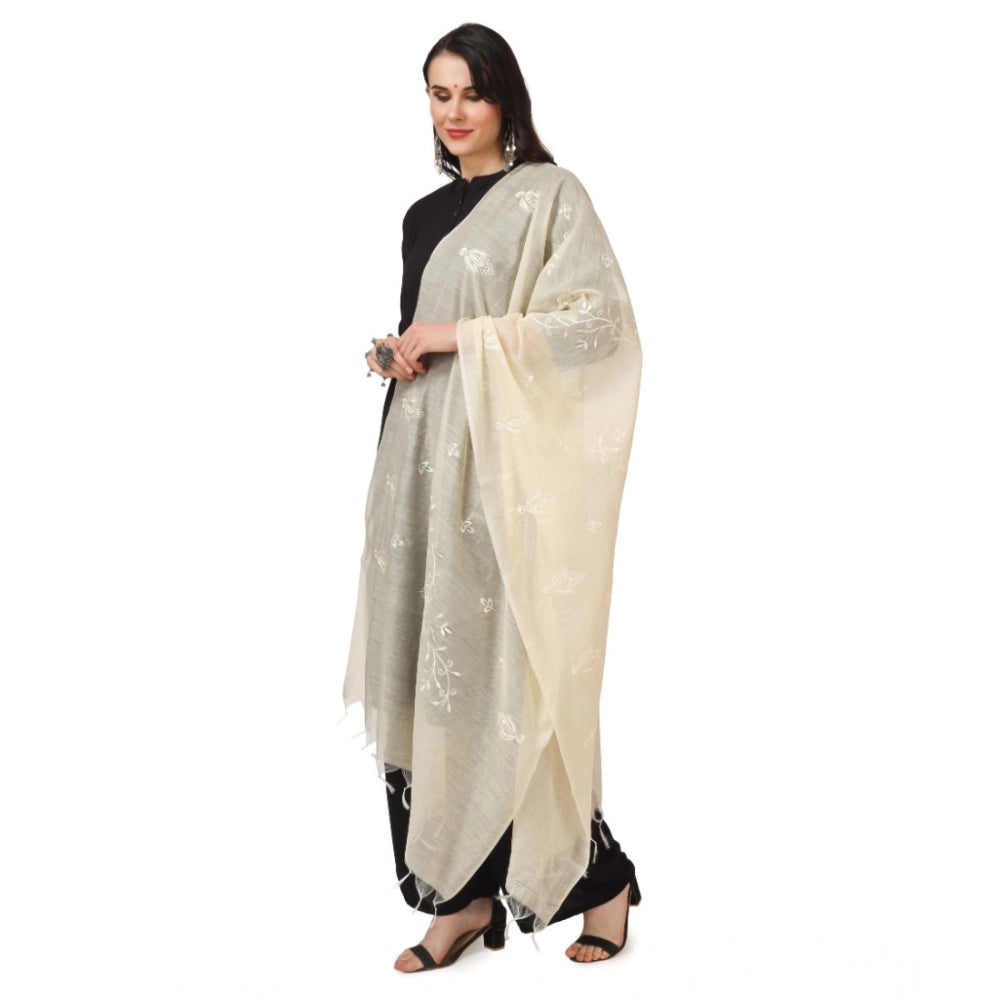 Generic Women's Cotton Embroidered Dupatta (Off-White, Length: 2.25 to 2.50 Mtr)