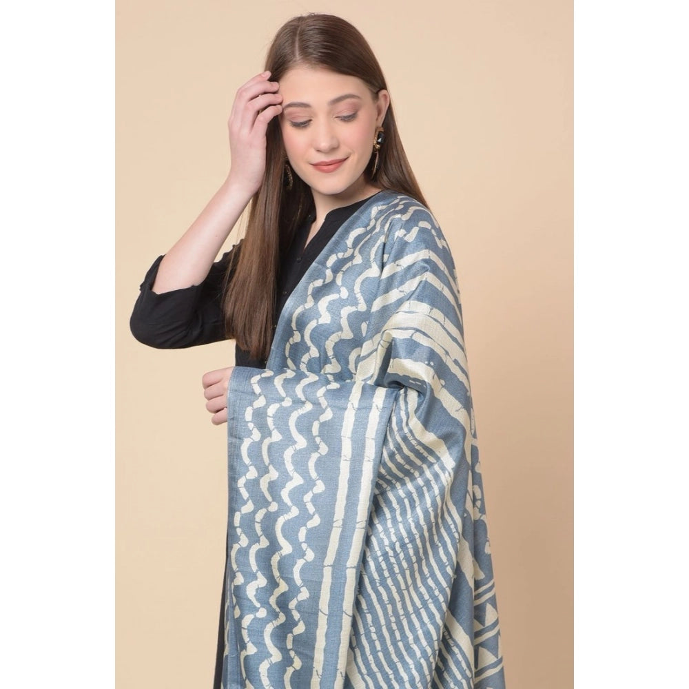 Generic Women's Art Silk Printed Dupatta (Grey, Length: 2.25 to 2.50 Mtr)