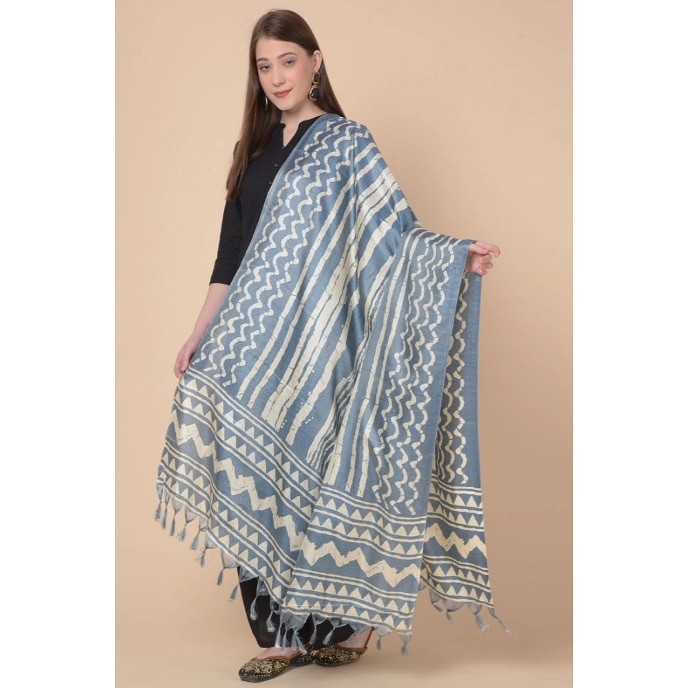 Generic Women's Art Silk Printed Dupatta (Grey, Length: 2.25 to 2.50 Mtr)