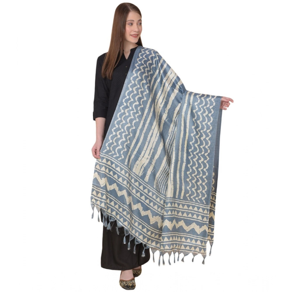 Generic Women's Art Silk Printed Dupatta (Grey, Length: 2.25 to 2.50 Mtr)