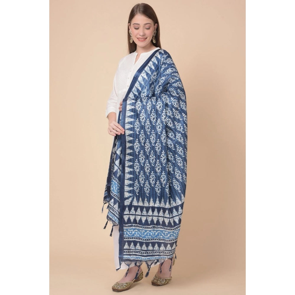 Generic Women's Art Silk Printed Dupatta (Blue, Length: 2.25 to 2.50 Mtr)