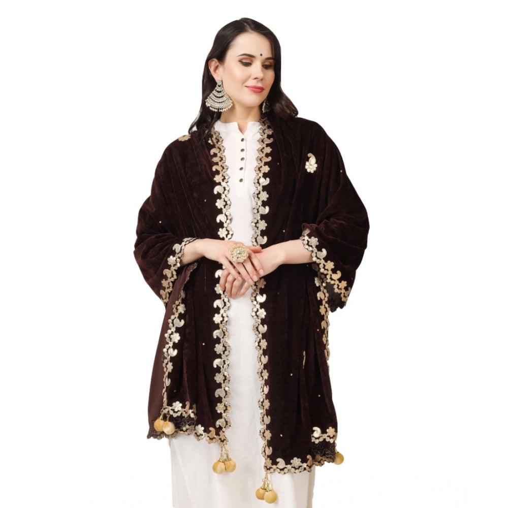 Generic Women's Velvet Gotta Patti Dupatta (Brown, Length: 2.25 to 2.50 Mtr)