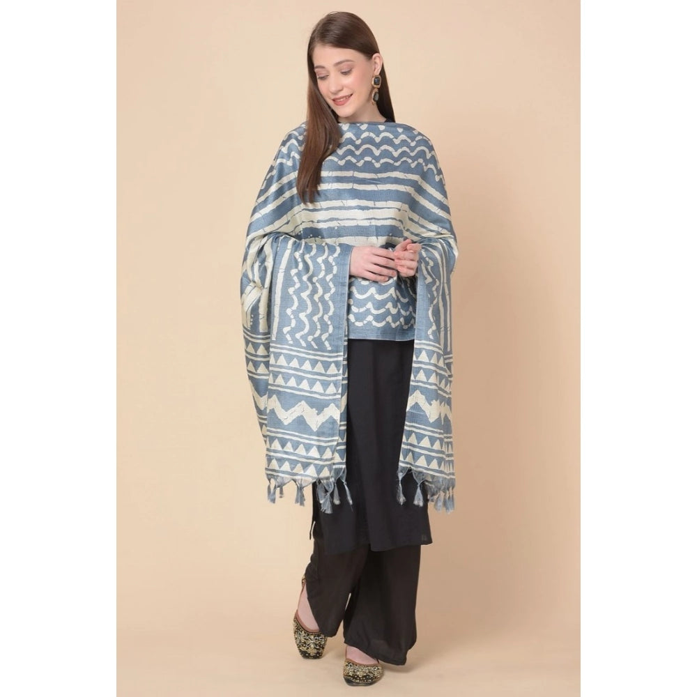 Generic Women's Art Silk Printed Dupatta (Grey, Length: 2.25 to 2.50 Mtr)