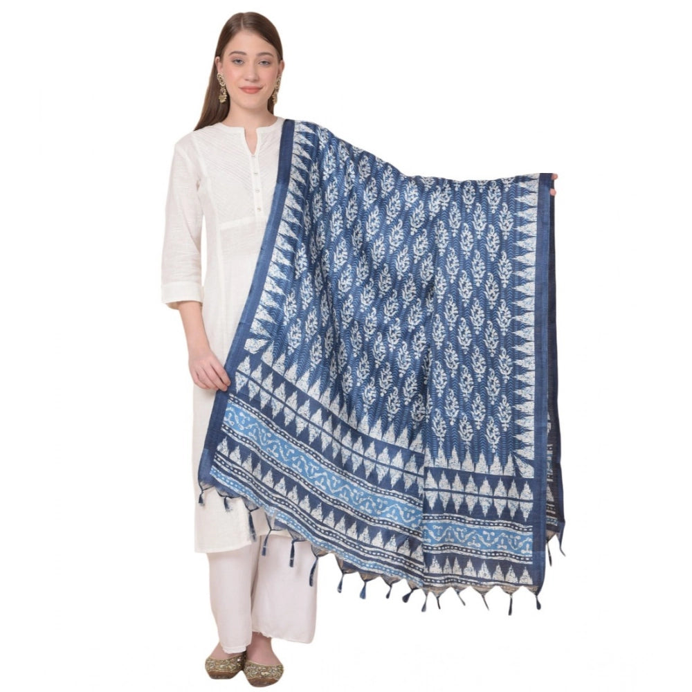 Generic Women's Art Silk Printed Dupatta (Blue, Length: 2.25 to 2.50 Mtr)