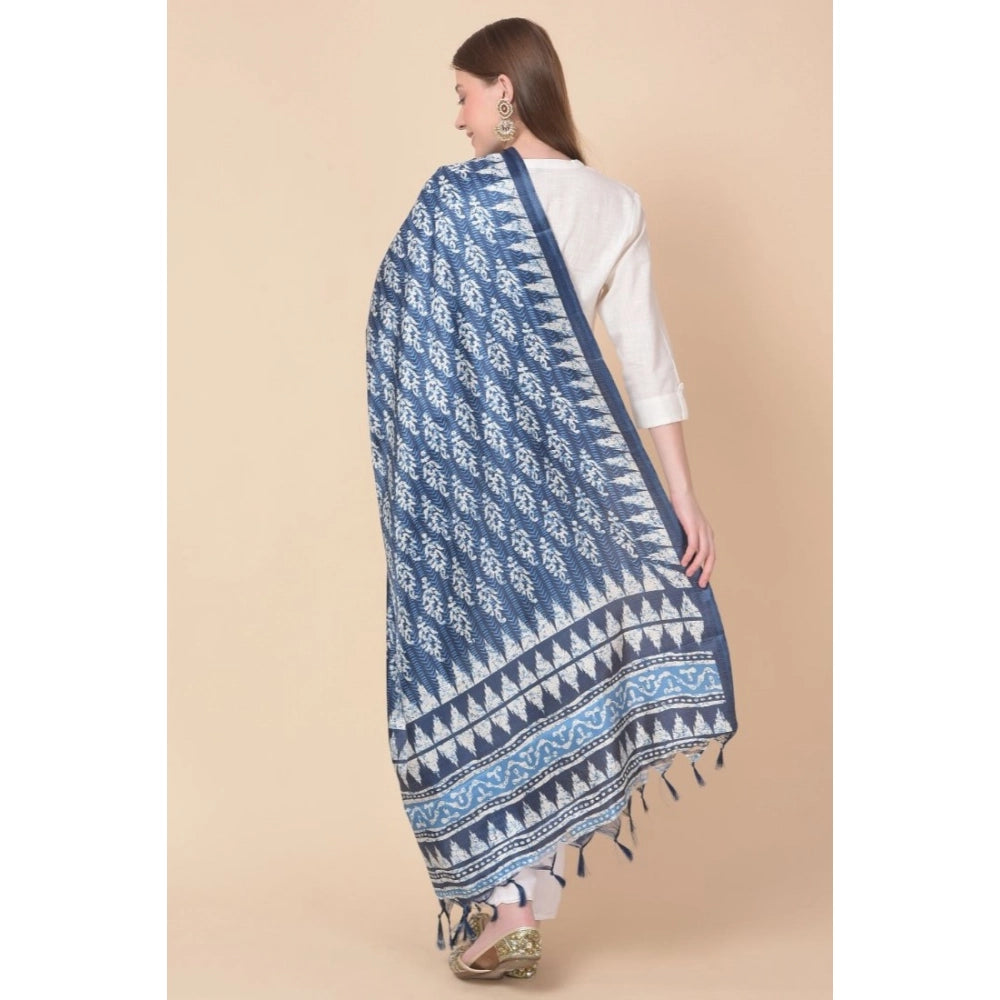 Generic Women's Art Silk Printed Dupatta (Blue, Length: 2.25 to 2.50 Mtr)