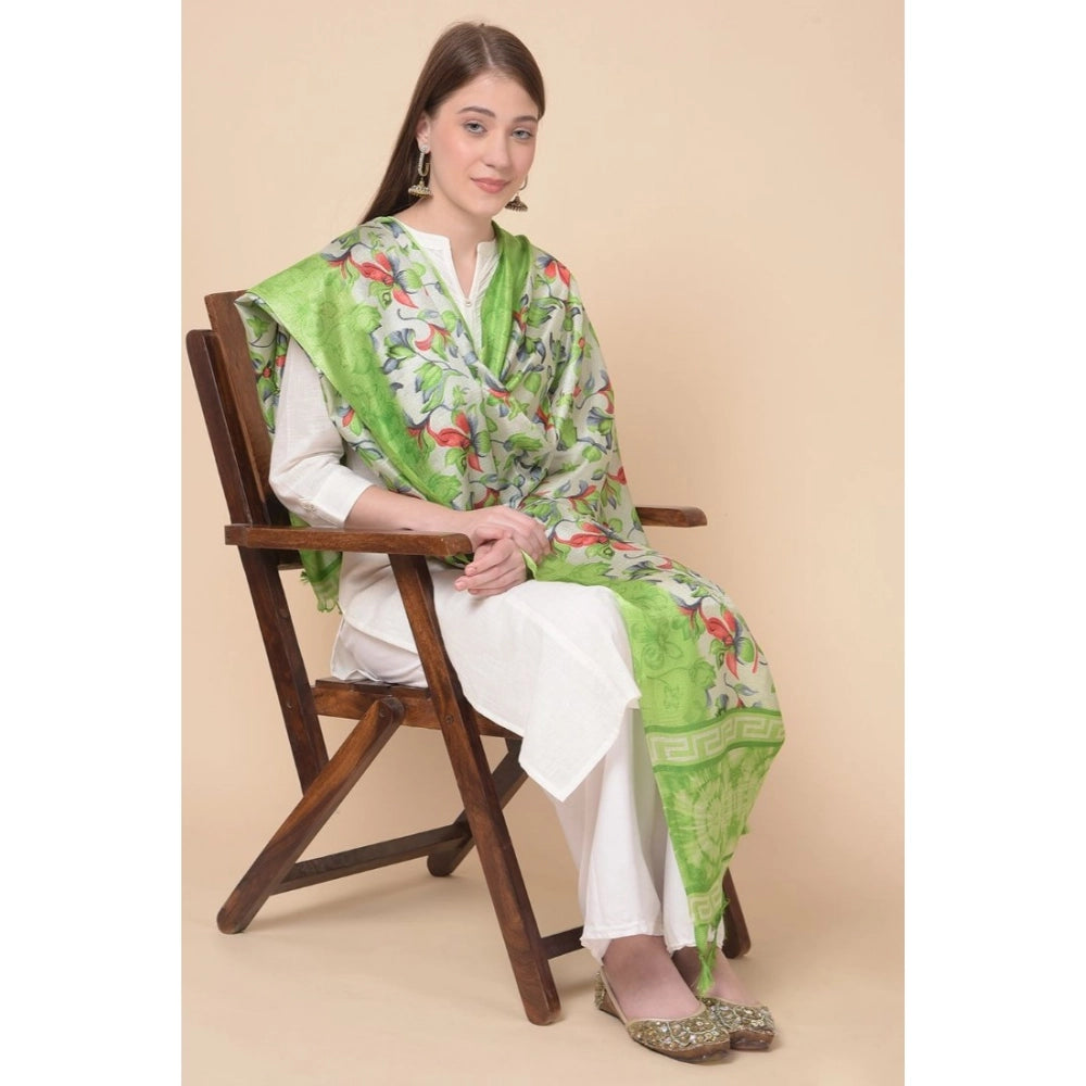 Generic Women's Art Silk Printed Dupatta (Light Green, Length: 2.25 to 2.50 Mtr)