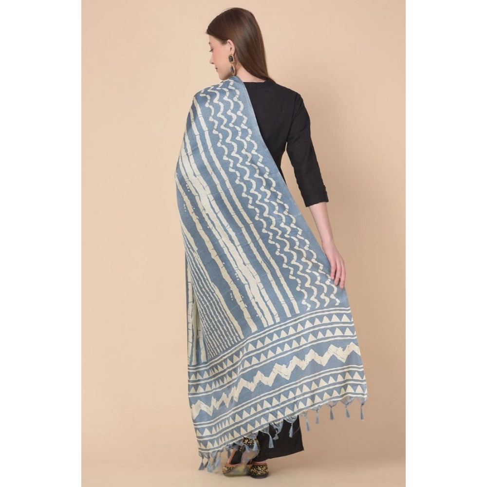 Generic Women's Art Silk Printed Dupatta (Grey, Length: 2.25 to 2.50 Mtr)