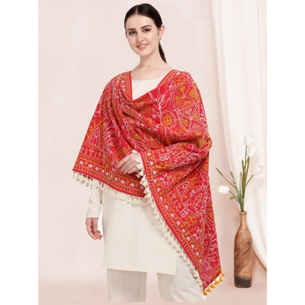 Generic Women's Cotton Embroidered Dupatta (Red, Length: 0.5 to 1 Mtr)