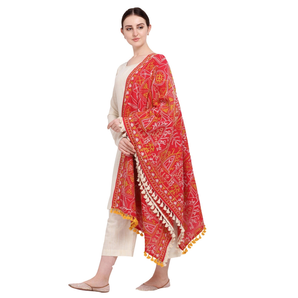 Generic Women's Cotton Embroidered Dupatta (Red, Length: 0.5 to 1 Mtr)