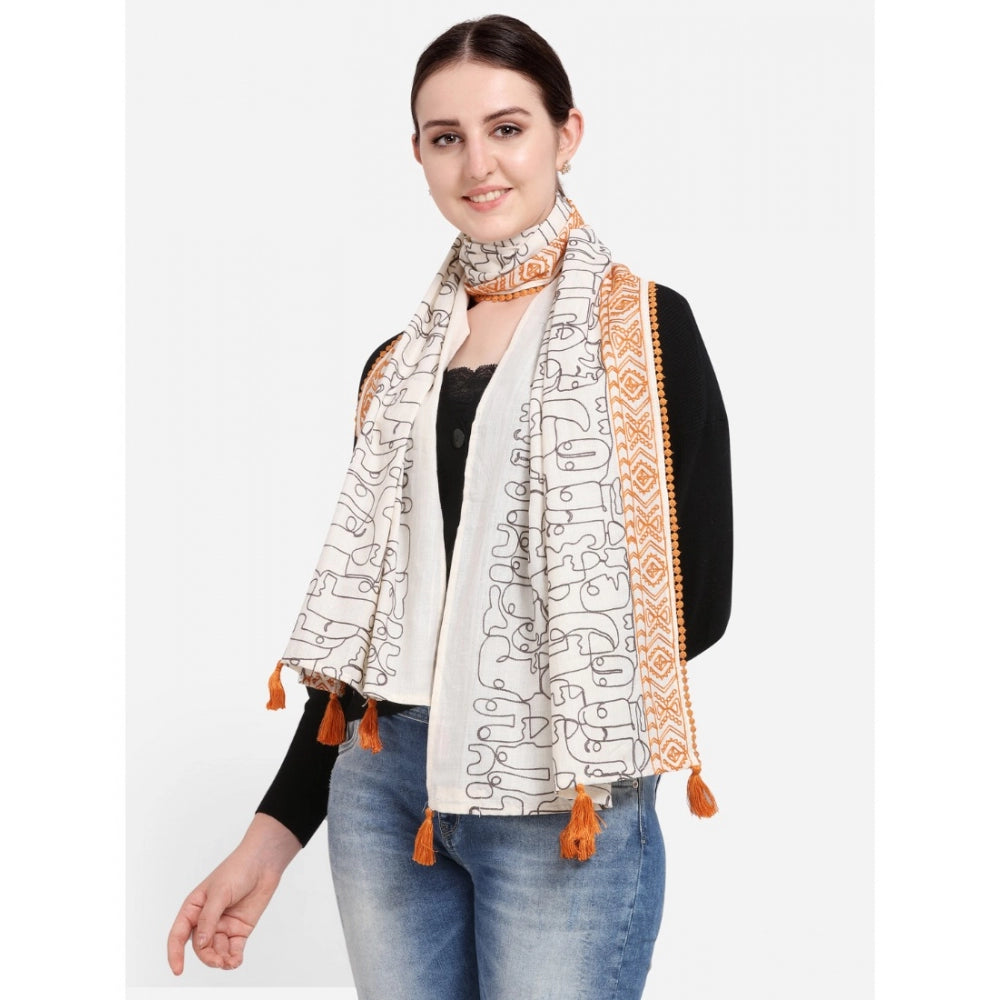 Generic Women's Cotton Opaque Stole (Offwhite , Length: 1.5 to 2 Mtr)