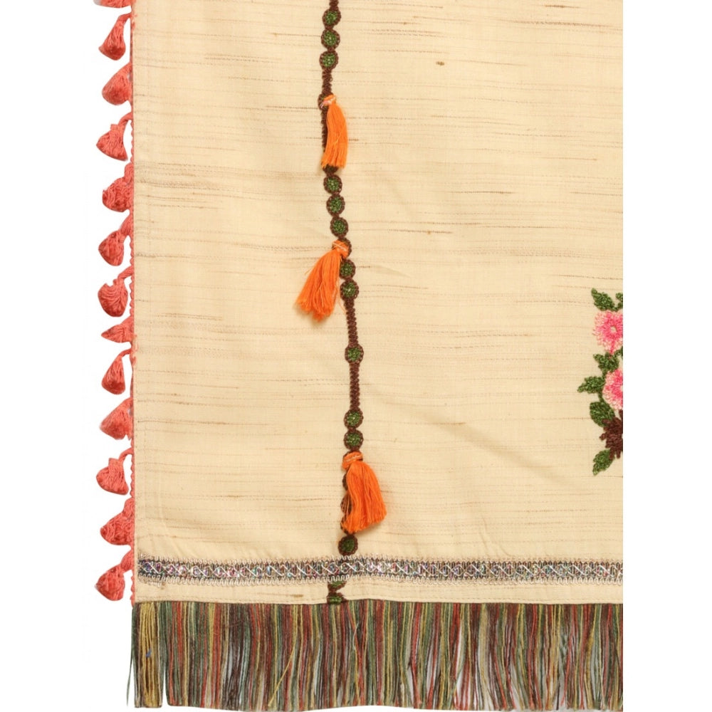 Generic Women's Cotton Embroidered Dupatta (Beige, Length: 1.5 to 2 Mtr)