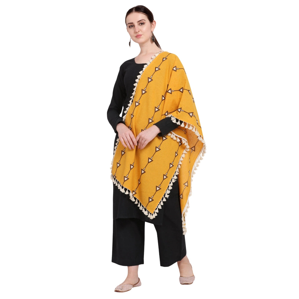 Generic Women's Cotton Embroidered Dupatta (Mustuard, Length: 0.5 to 1 Mtr)