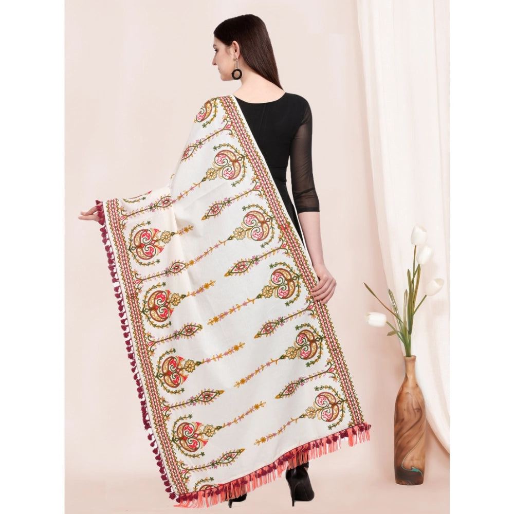 Generic Women's Cotton Embroidered Dupatta (Off White, Length: 0.5 to 1 Mtr)