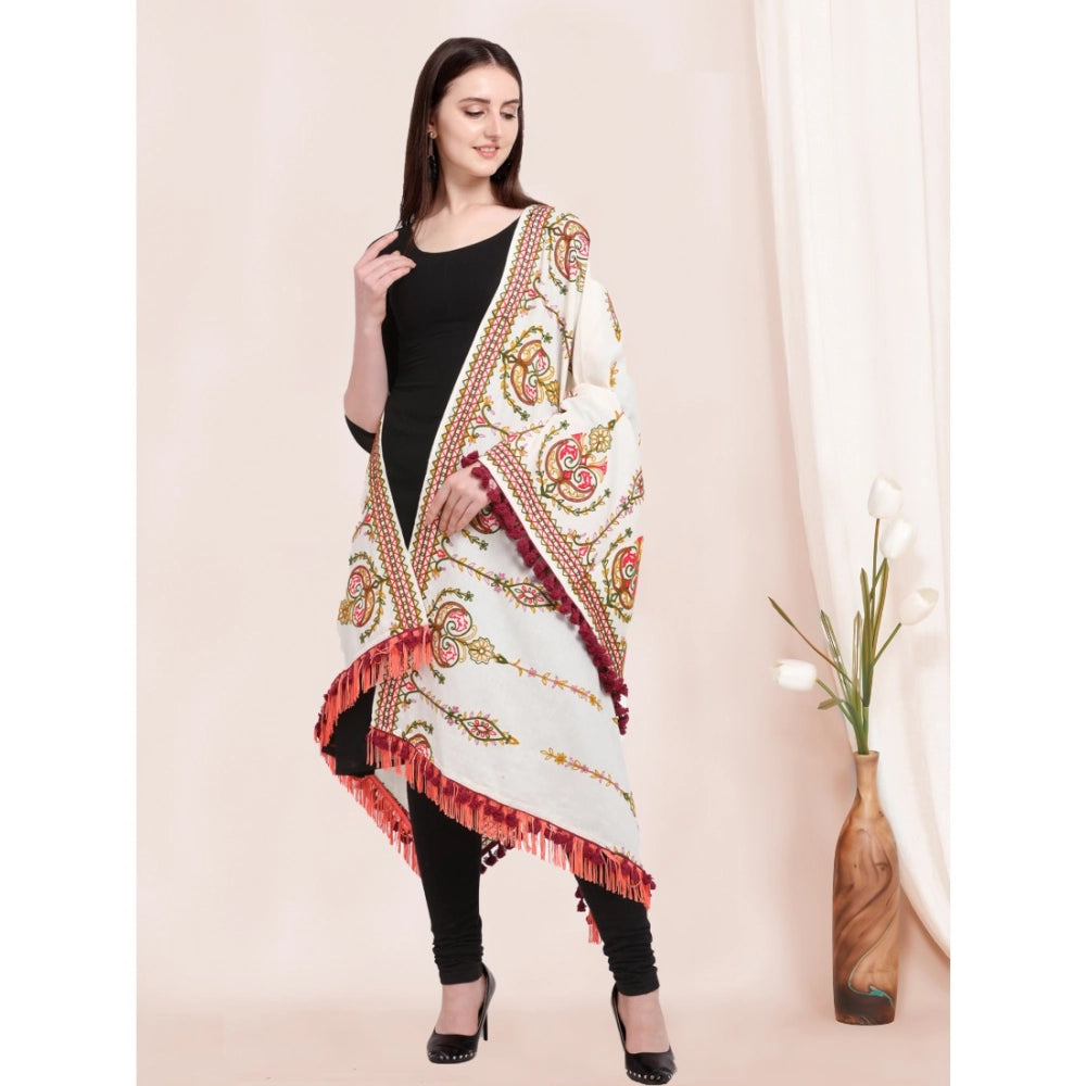 Generic Women's Cotton Embroidered Dupatta (Off White, Length: 0.5 to 1 Mtr)