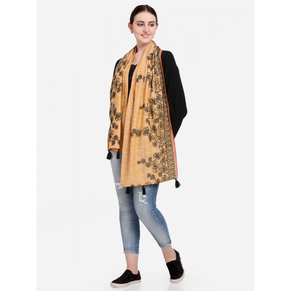 Generic Women's Cotton Opaque Stole (Orange, Length: 1.5 to 2 Mtr)