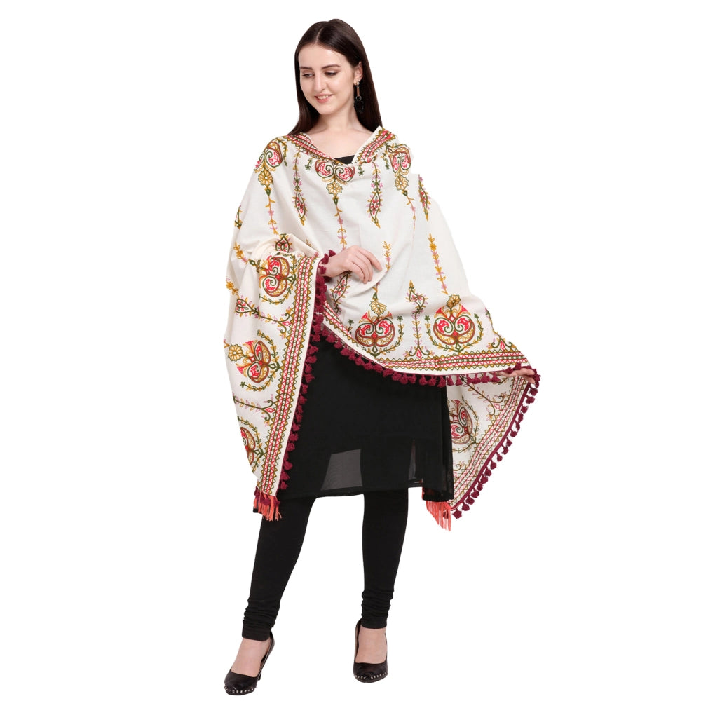 Generic Women's Cotton Embroidered Dupatta (Off White, Length: 0.5 to 1 Mtr)