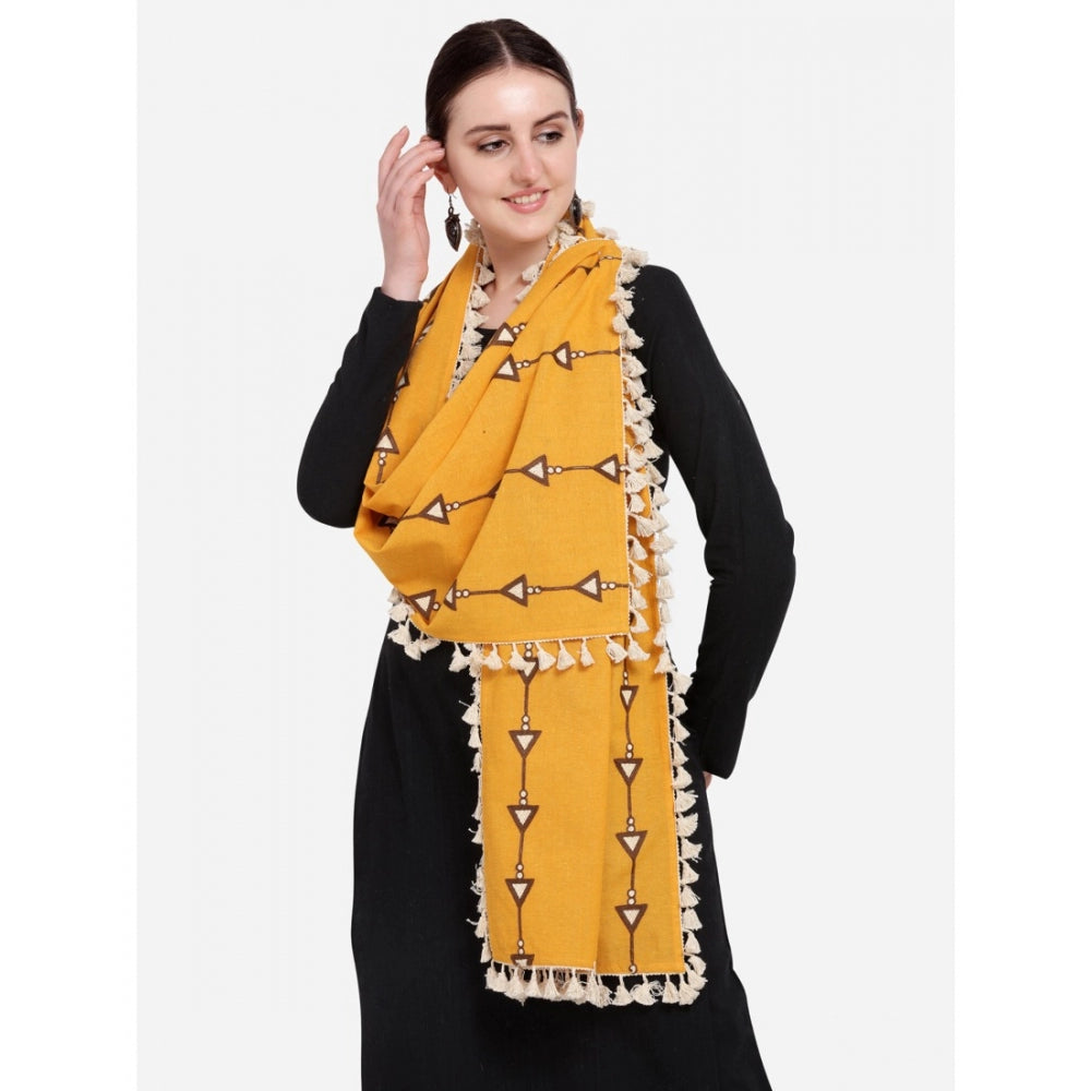 Generic Women's Cotton Embroidered Dupatta (Mustuard, Length: 0.5 to 1 Mtr)