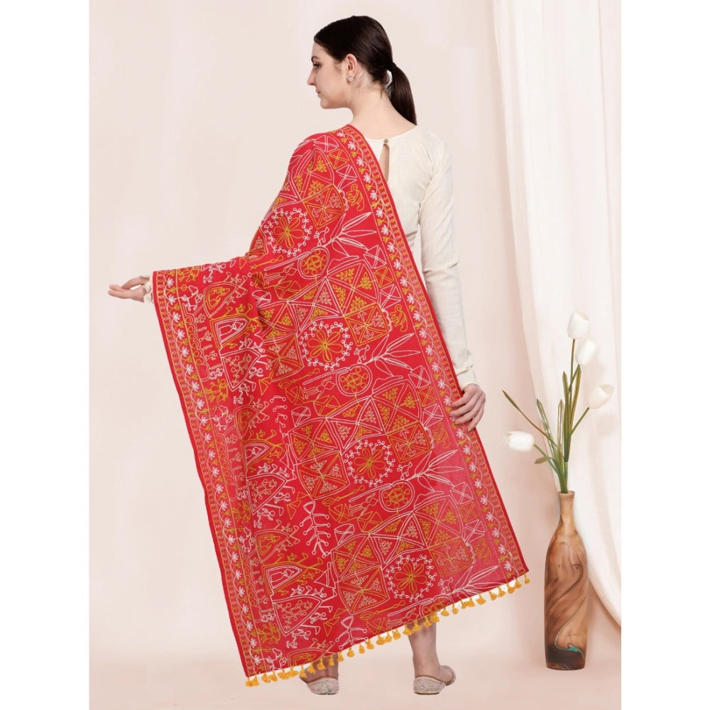 Generic Women's Cotton Embroidered Dupatta (Red, Length: 0.5 to 1 Mtr)