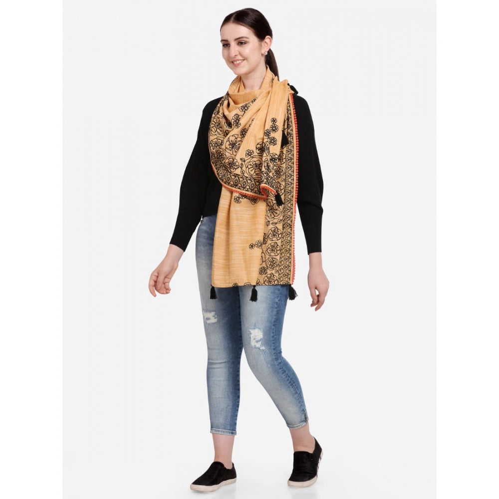 Generic Women's Cotton Opaque Stole (Orange, Length: 1.5 to 2 Mtr)
