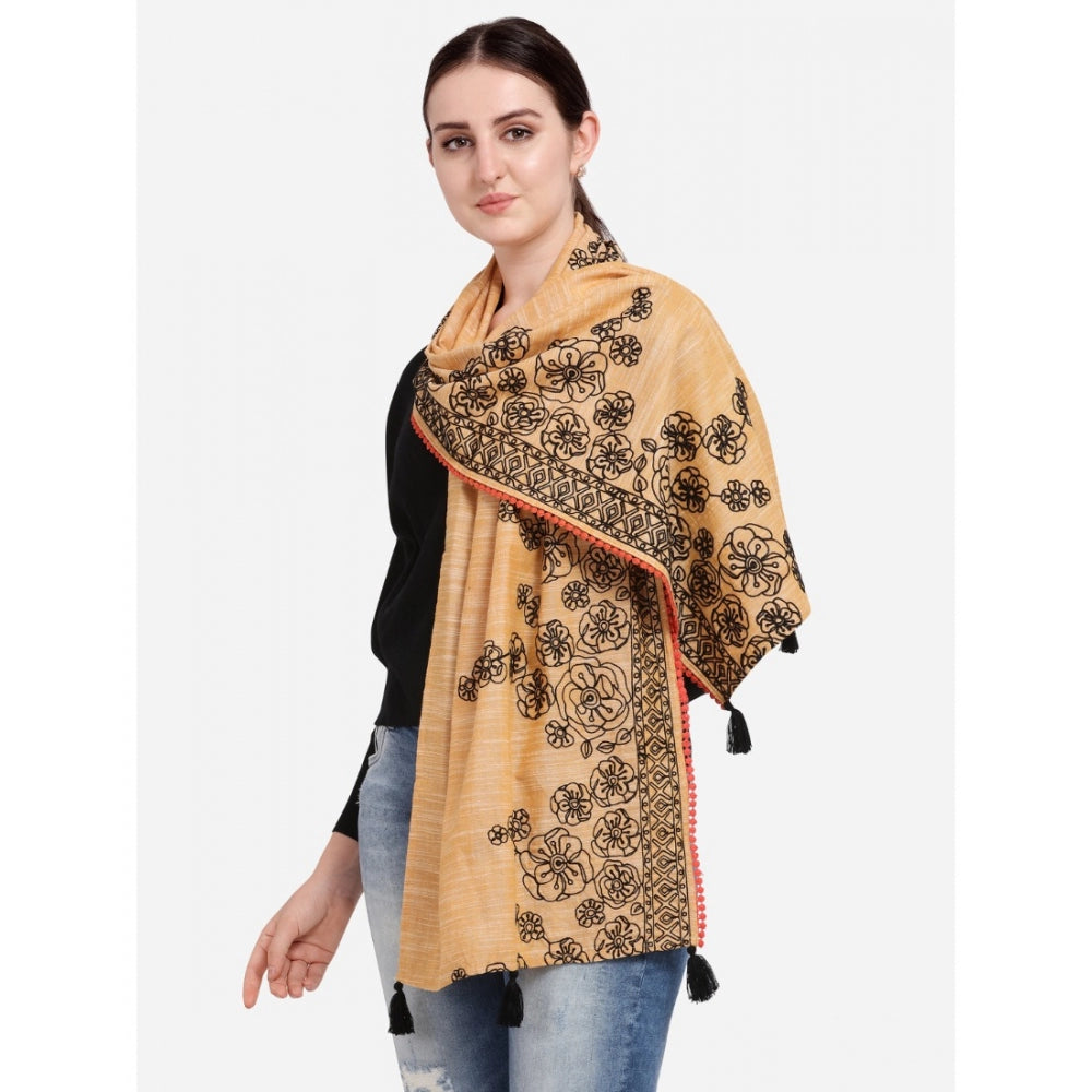 Generic Women's Cotton Opaque Stole (Orange, Length: 1.5 to 2 Mtr)