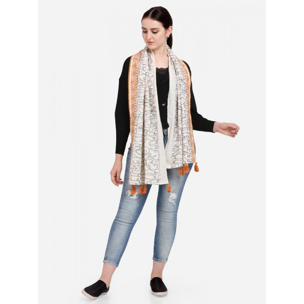 Generic Women's Cotton Opaque Stole (Offwhite , Length: 1.5 to 2 Mtr)