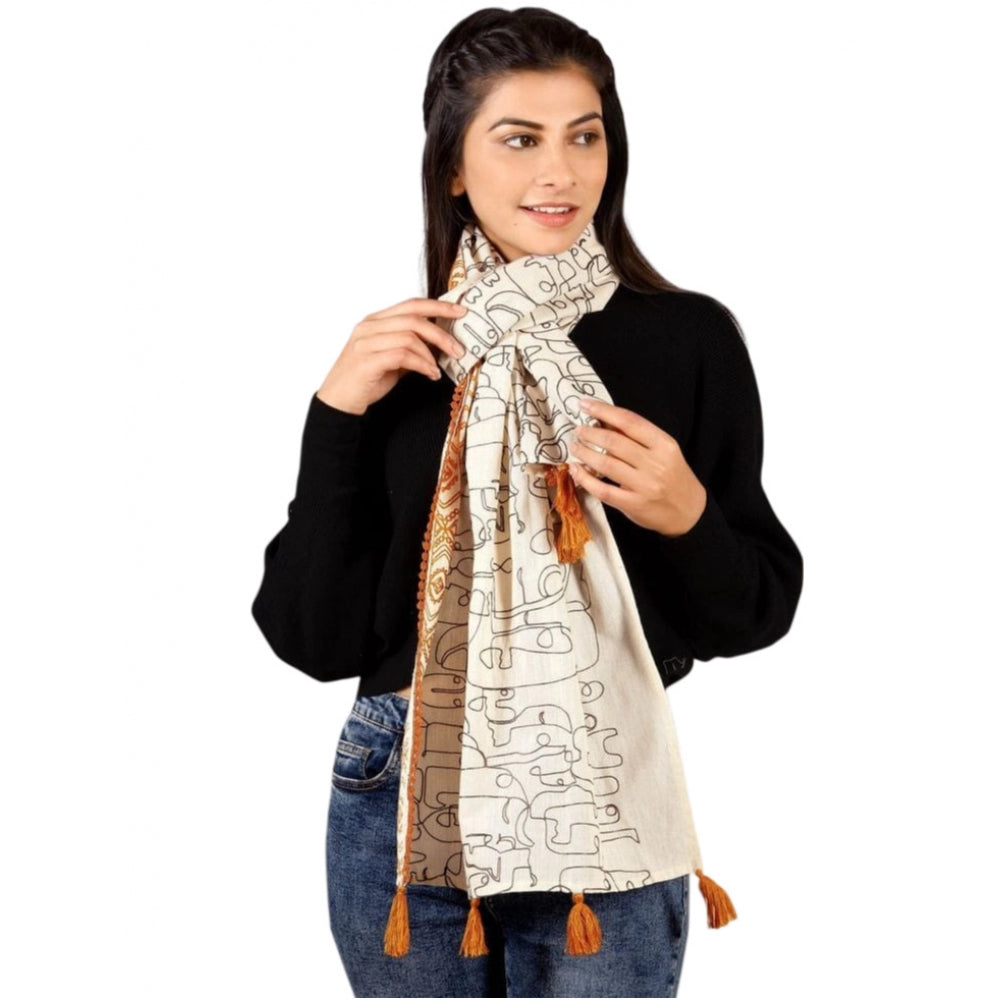 Generic Women's Cotton Opaque Stole (Offwhite , Length: 1.5 to 2 Mtr)