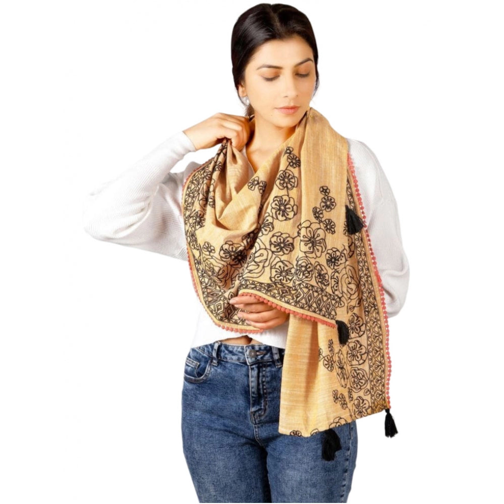 Generic Women's Cotton Opaque Stole (Orange, Length: 1.5 to 2 Mtr)