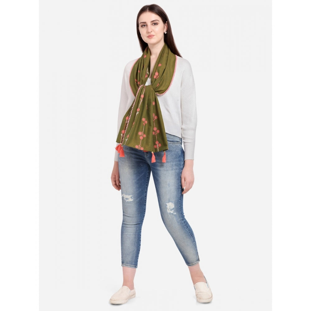 Generic Women's Cotton Opaque Stole (Olive, Length: 1.5 to 2 Mtr)