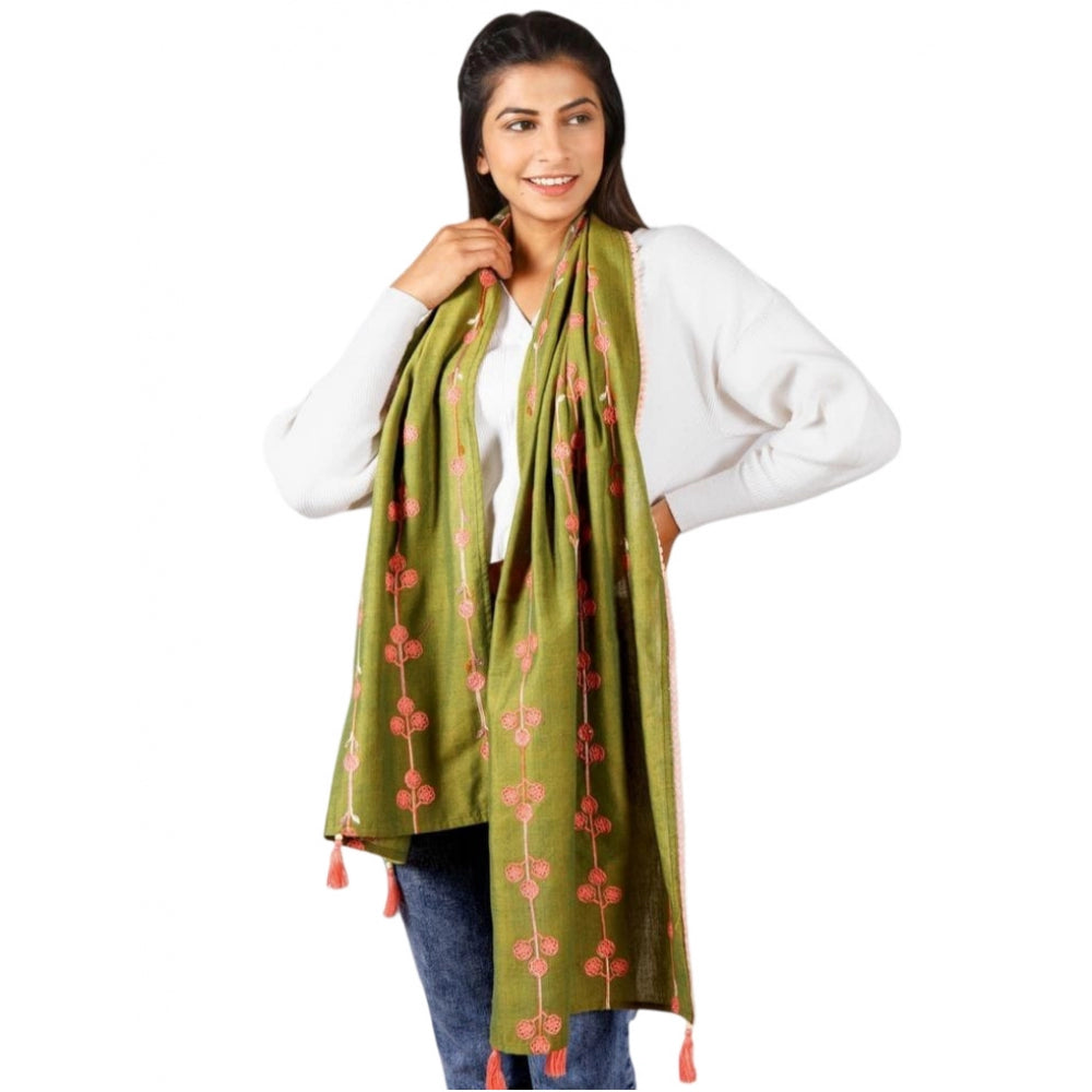 Generic Women's Cotton Opaque Stole (Olive, Length: 1.5 to 2 Mtr)