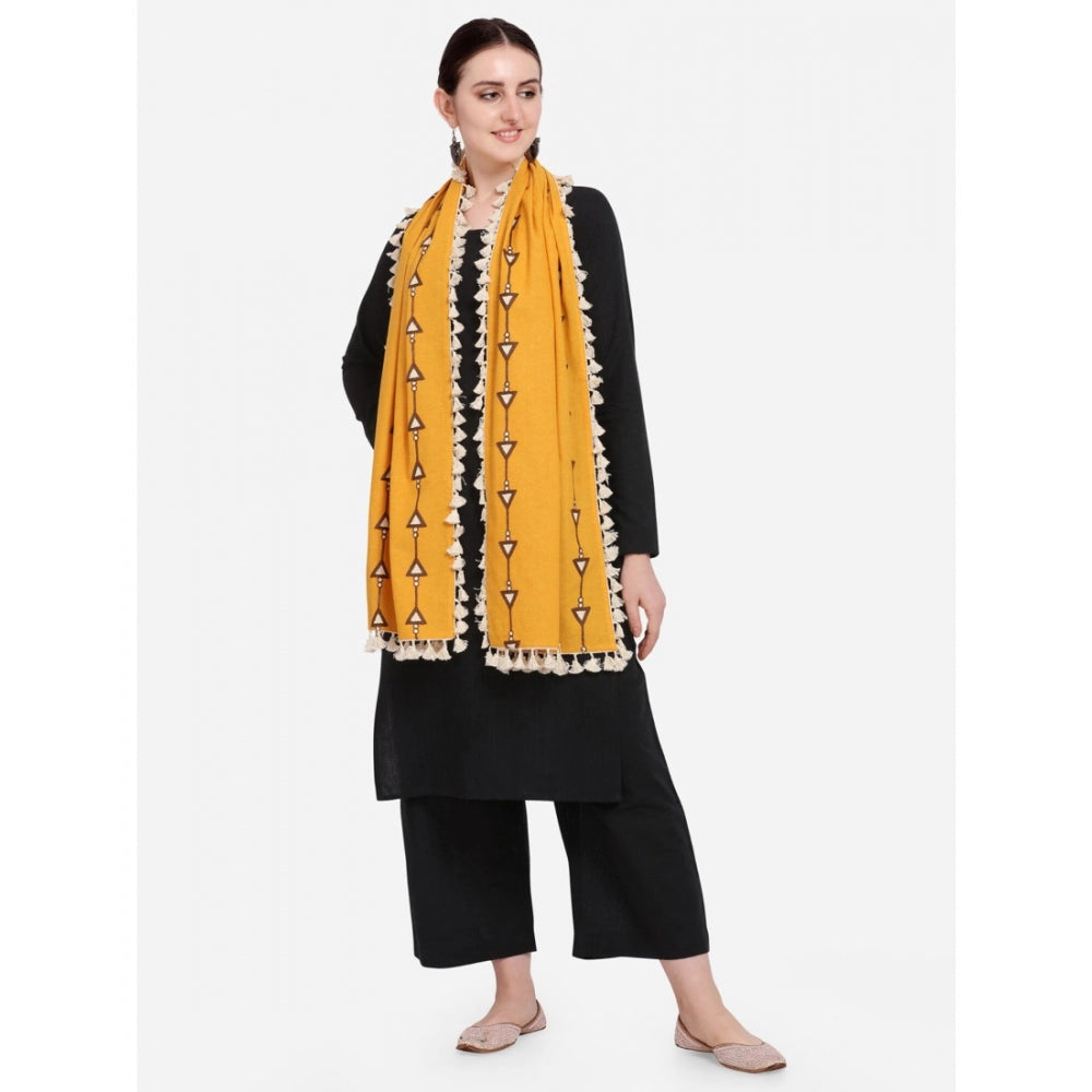Generic Women's Cotton Embroidered Dupatta (Mustuard, Length: 0.5 to 1 Mtr)