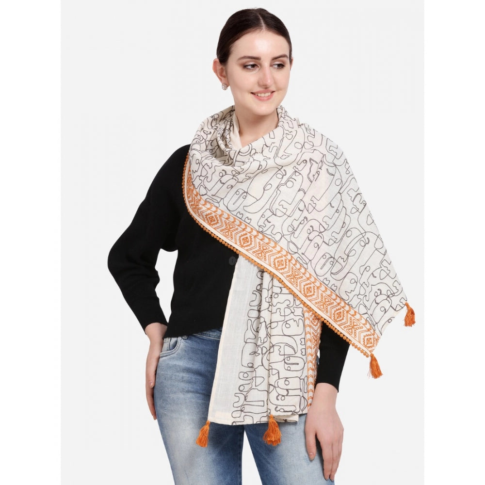 Generic Women's Cotton Opaque Stole (Offwhite , Length: 1.5 to 2 Mtr)