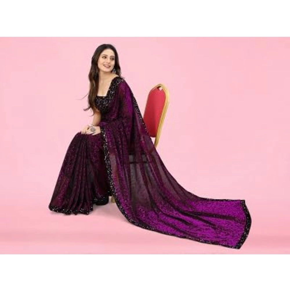 जेनेरिक महिलाओं की लाइक्रा फ्लोरल साड़ी अनस्टिच्ड ब्लाउज़ के साथ (वाइन, 5.5 मीटर)