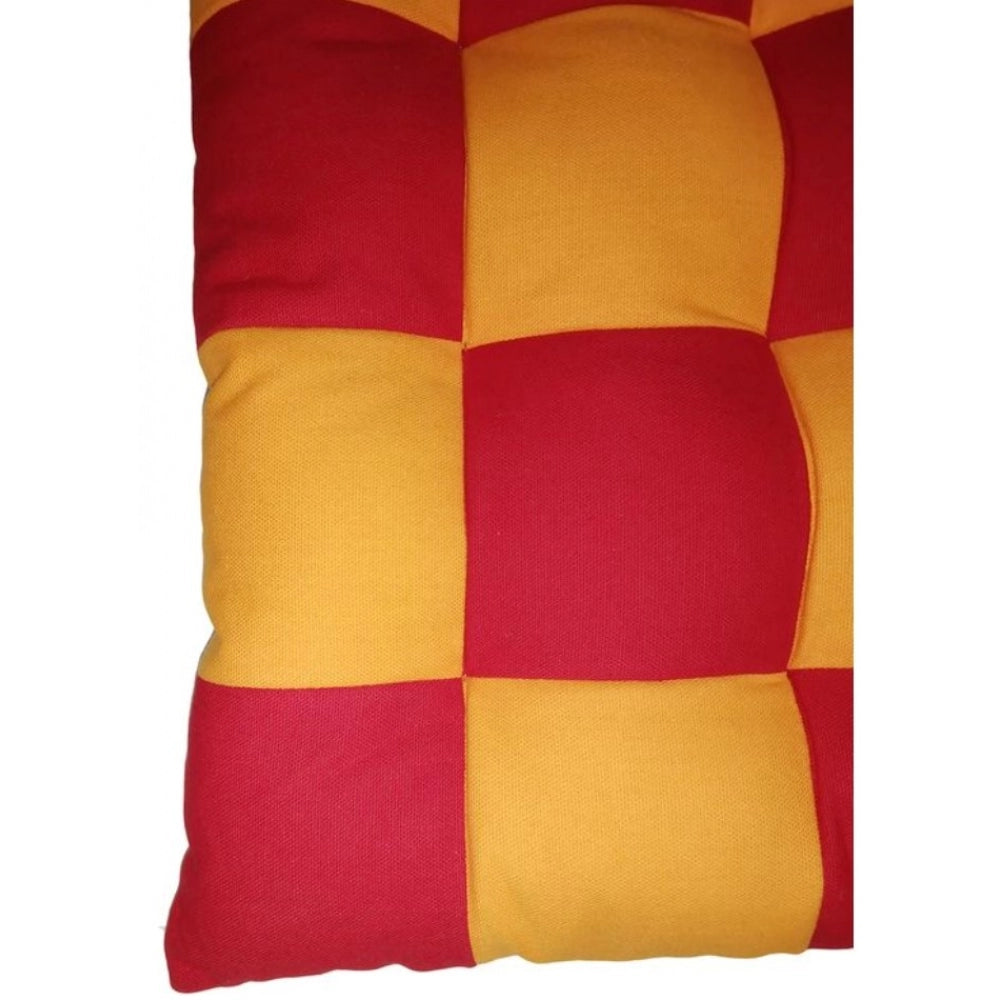 Generic Cotton Blended Solid Chair Cushions (Red & Yellow, Size: 16x16 In)