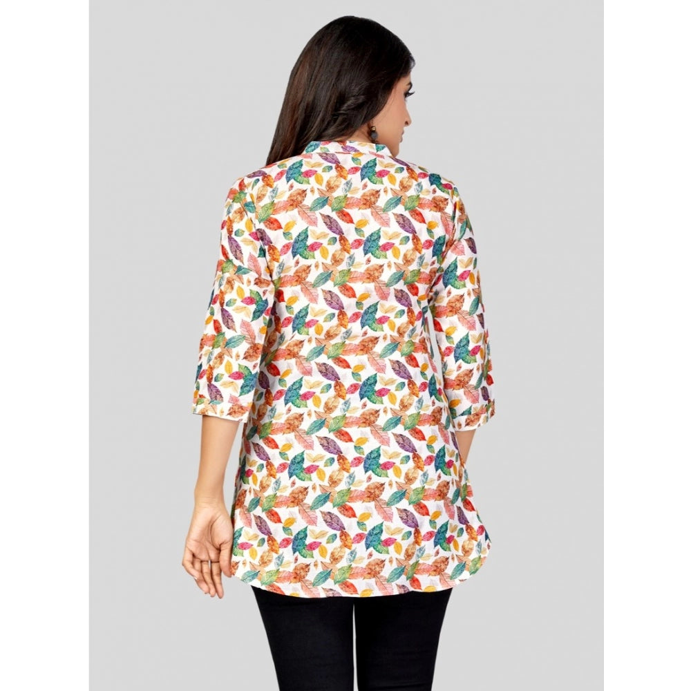 Generic Women's Cotton Blend Mandarin Collar 3/4 Sleeves Short Top (Multicolor)