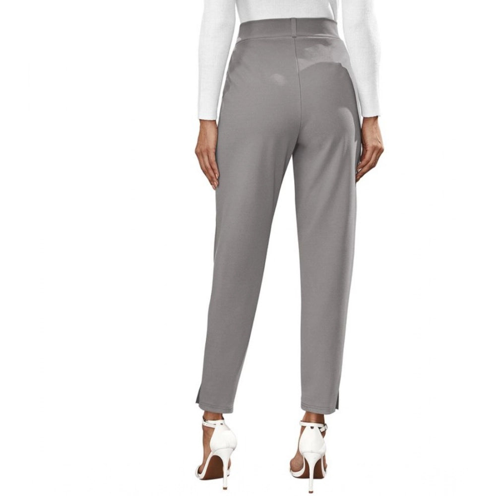Generic Women's Polyester Solid With Pocket Pant (Grey)