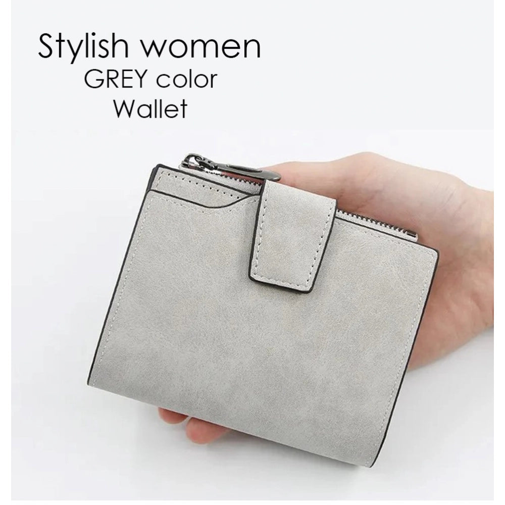 Generic Women's Vegan Leather Small Zipper Wallet (Grey)