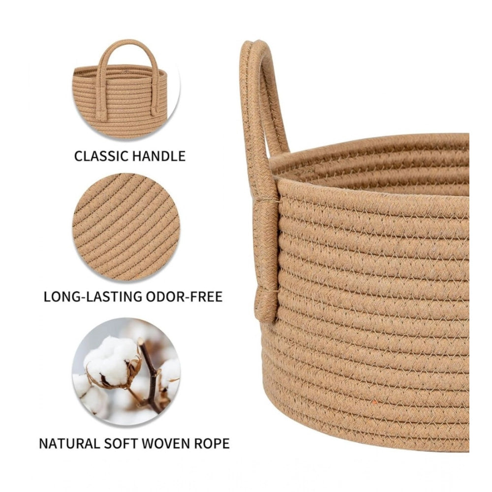 Generic Cotton Round Storage Rope Woven Baskets Pack of 2 (Beige)