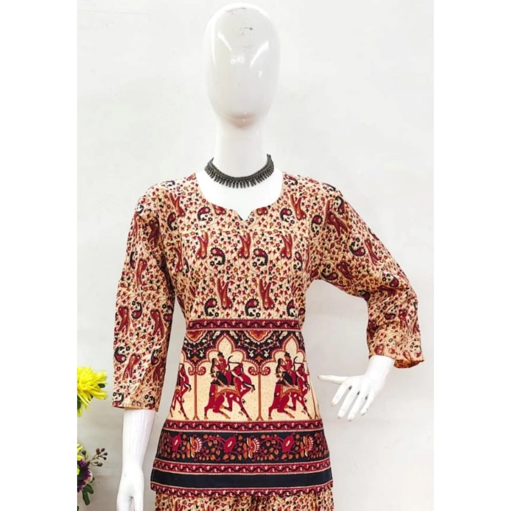 Generic Women's Cotton Jaipuri Printed 3-4th Sleeve Co ord Set (Multicolor)