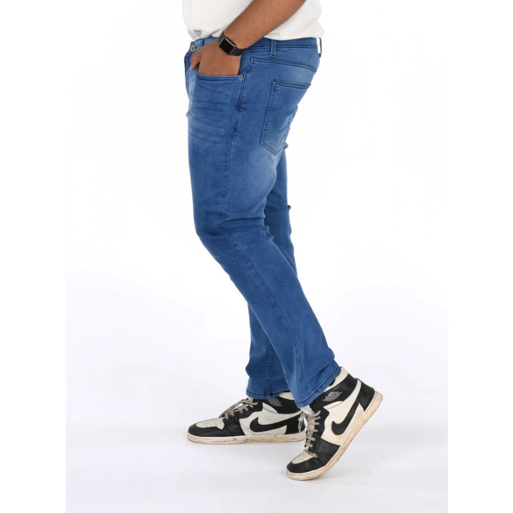 Generic Men's Cotton Blended Solid Plus Size Jeans (Blue)