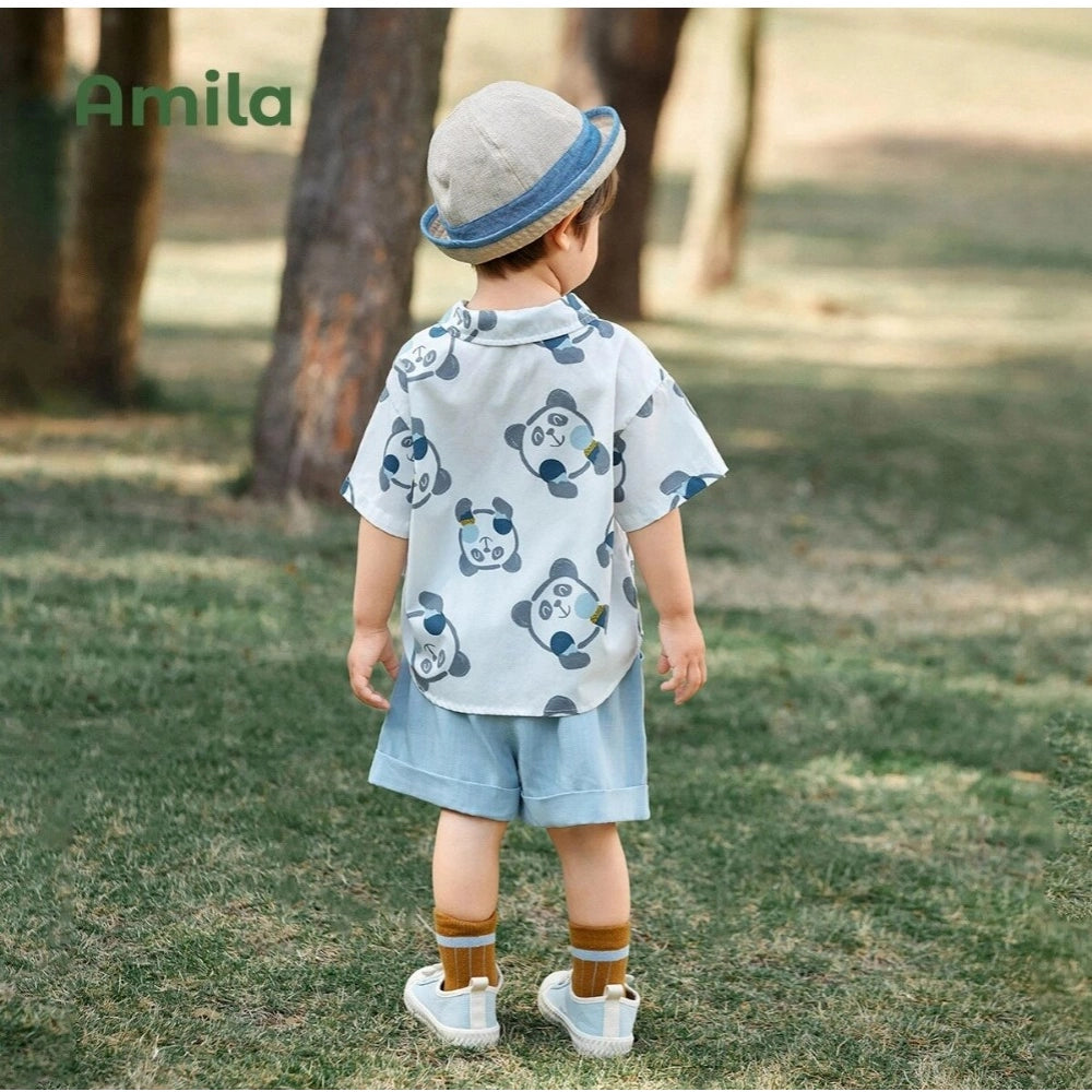 Generic Kid's Lycra Printed Casual wear Shirt And Shorts Set (Sky)