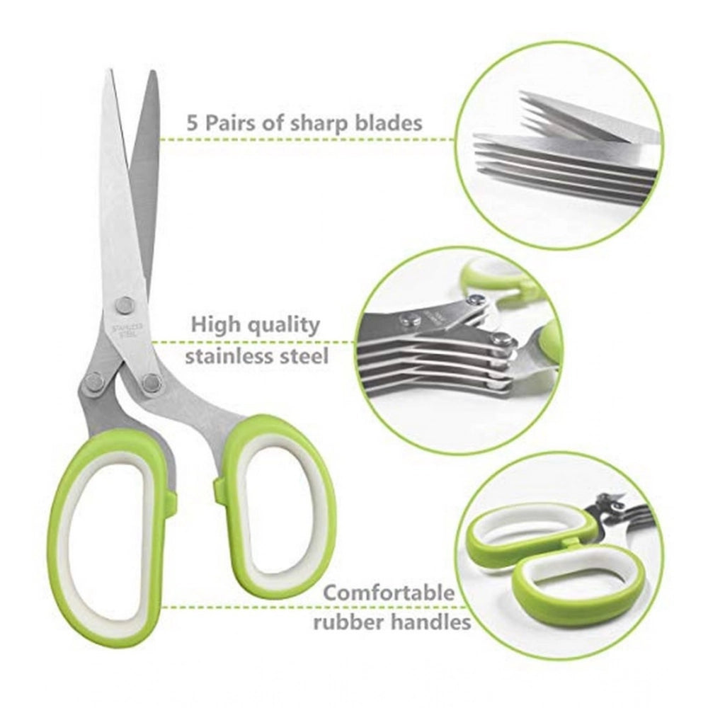 Generic Steel 5 in 1 Vegetable Stainless Steel Kitchen Knives 5 Layers Scissors (Multicolor)