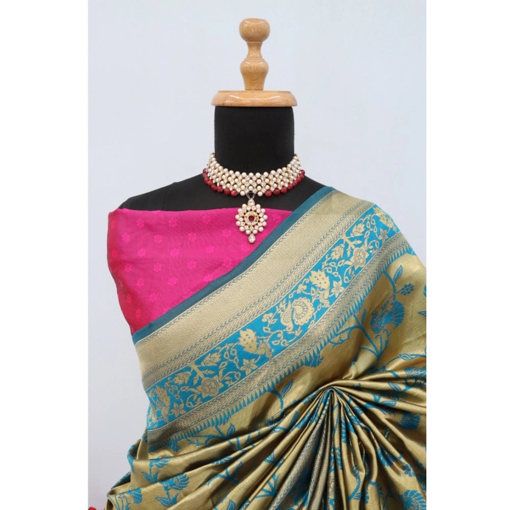 Generic Women's Banarasi Printed Saree With Unstitched Blouse 5.5Mtr (Goldan)