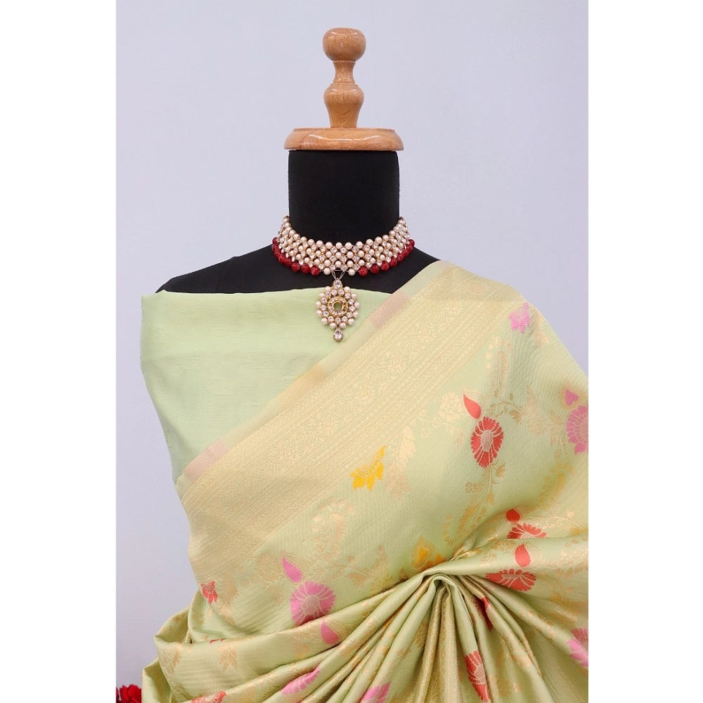 Generic Women's Banarasi Printed Saree With Unstitched Blouse 5.5Mtr (Pista)