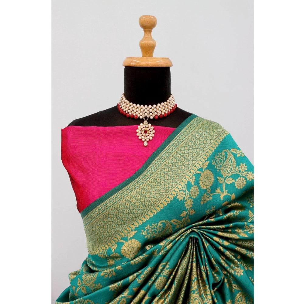 Generic Women's Banarasi Printed Saree With Unstitched Blouse 5.5Mtr (Rama)