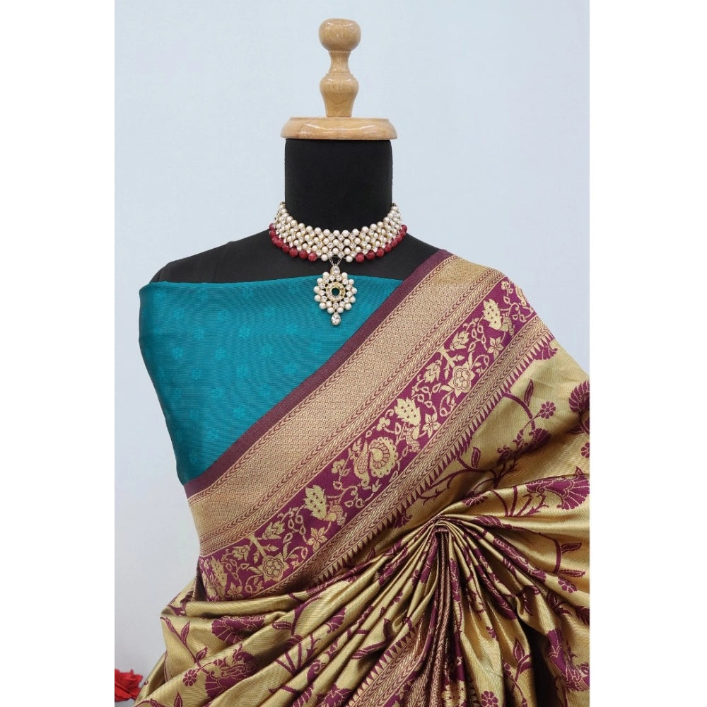 Generic Women's Banarasi Printed Saree With Unstitched Blouse 5.5Mtr (Goldan)