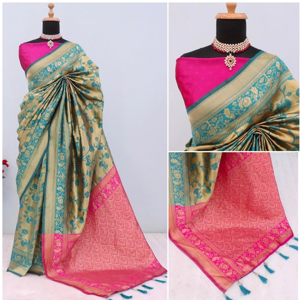 Generic Women's Banarasi Printed Saree With Unstitched Blouse 5.5Mtr (Goldan)