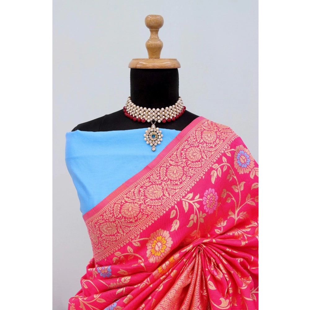 Generic Women's Banarasi Printed Saree With Unstitched Blouse 5.5Mtr (Rani)